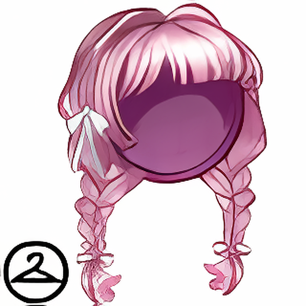 Pink Braided Pigtails with White Ribbons Wig
