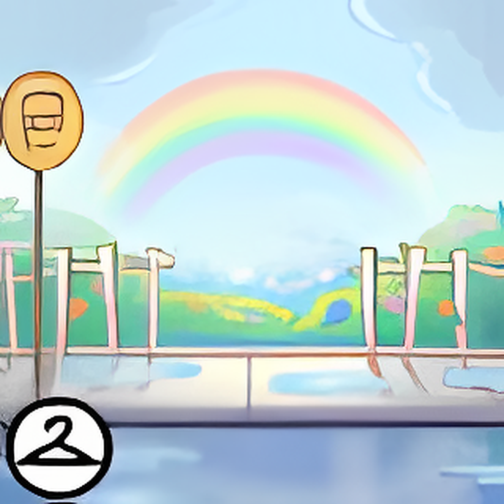Rainy Bus Stop with a Rainbow Background